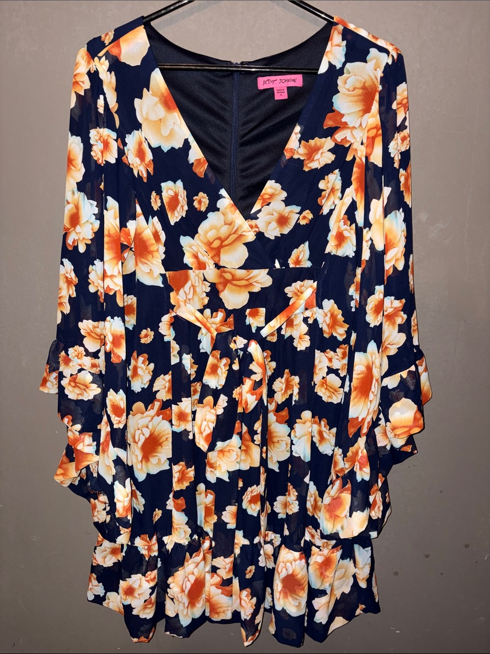 Betsey Johnson Navy Dress with Orange and Cream Floral Print